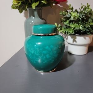 Vintage Ando Emerald Green Floral Wireless Japanese Cloisonne Vase/Jar